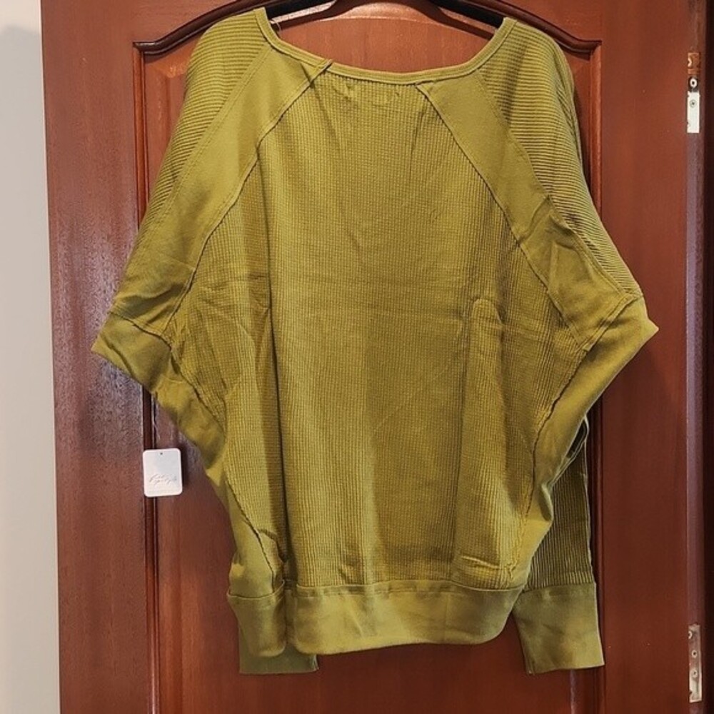 Free People Santa Clara Thermal Shirt Top Long Sleeve Green size L - Picture 9 of 14